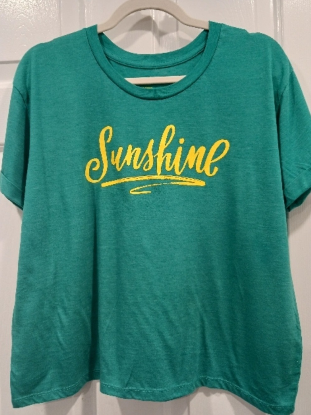 NATURAL LIFE Teal Crop Top boxy tee shirt Lwith Yellow "Sunshine"